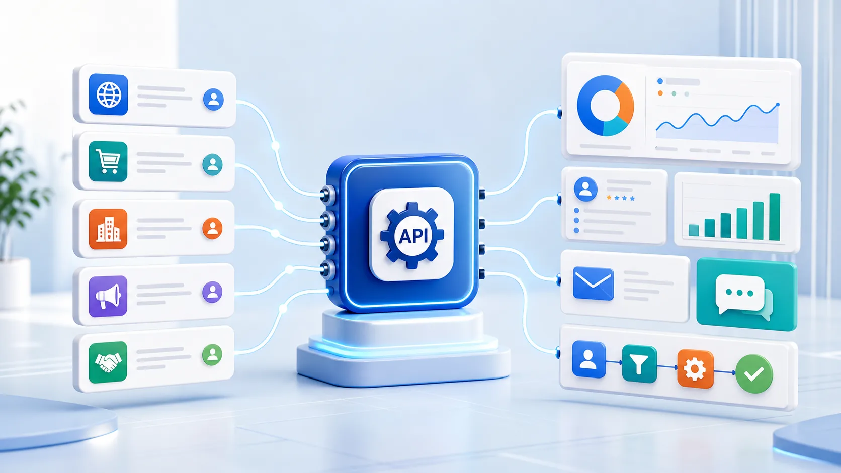 TAPNET Vendor API integration graphic showing CRM, form, email, chat, and automation leads routed into Lead Engine.