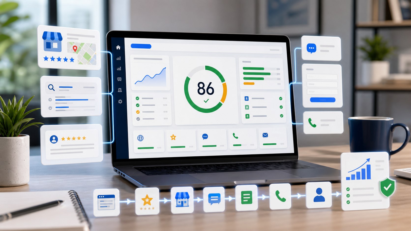 TAPNET AI visibility assessment dashboard showing website clarity, reviews, conversion paths, and follow-up readiness signals.